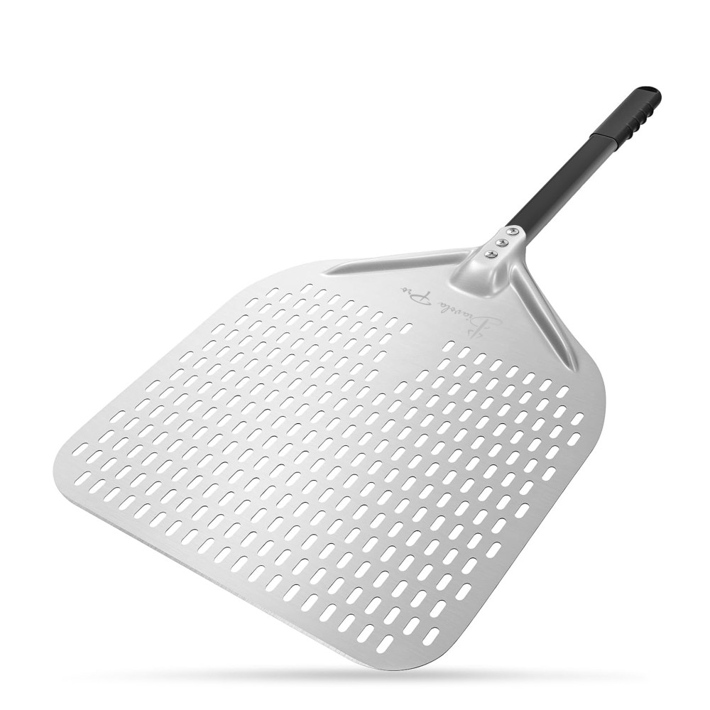 Alumínium pizzalapát — 35×40 cm, perforált, leszerelhető nyél